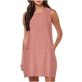 thumbnail image 2 of Summer Fashion Dresses for Womens 2026 Plus Size Casual Holiday Round Neck Pockets Solid Color Sleeveless Party Beach Dress, 2 of 8