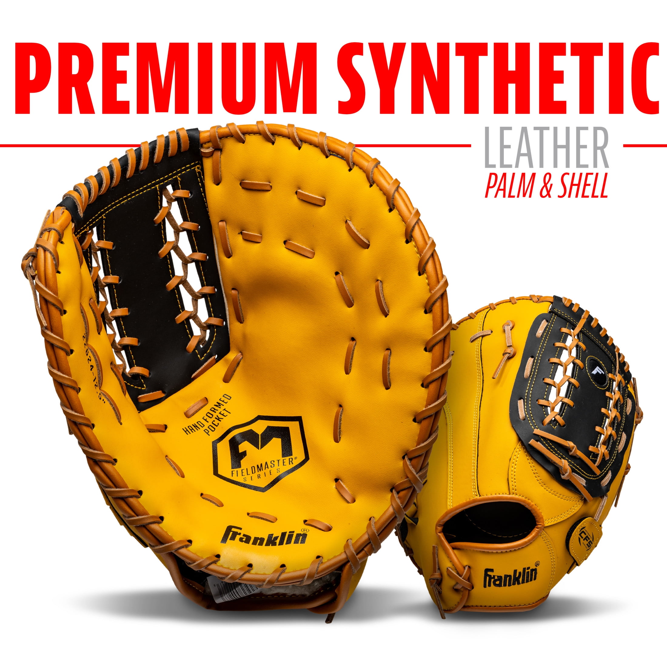 Franklin Sports Field Master Baseball First Baseman's Mitt, 12.5 in, Black/Tan, Right Hand Throw