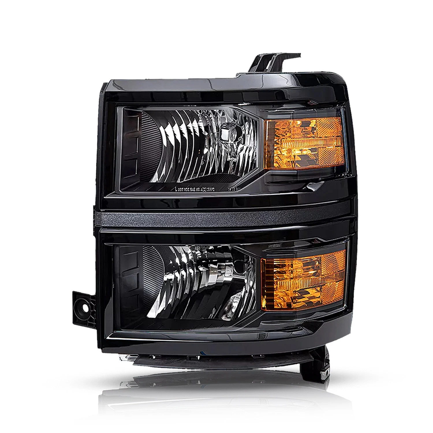 For 2014-2015 Chevy Silverado 1500 Black Amber Headlights Headlamps L+R Pairs