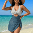 thumbnail image 4 of SOMER Women's One Piece Swimsuit Tummy Control Bathing Suits Push Up Swimdress Cutout V Neck Skirt Swimwear, 4 of 7