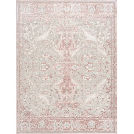 BoutiqueRugs Blush & Light Pink Collection Zora Bohemian Oriental Medallion Area Rug - Traditional Floral Carpet for Living Room, Bedroom - Blush, Pale Pink, Cream - 4' x 6'