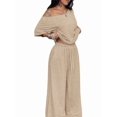 thumbnail image 3 of Women's 2 Piece Lounge Sets Off Shoulder Oversized Short Sleeve Tops Casual Wide Leg Pant Set Khaki S, 3 of 8