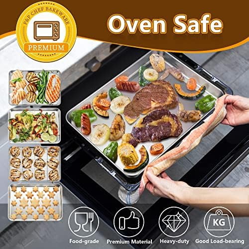 16 Inch Baking Sheet Pan with Rack Set, Stainless Steel Cookie Sheet Pan Tray with Cooling Rack for Oven Use, Cooking Roasting, Non Toxic & Dishwasher Safe, Heavy Duty