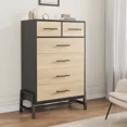 thumbnail image 4 of Black & Oak 6 Drawer High Dresser - Freestanding High Drawer Dresser with Storage, Wooden Storage Cabinet, 4 of 9