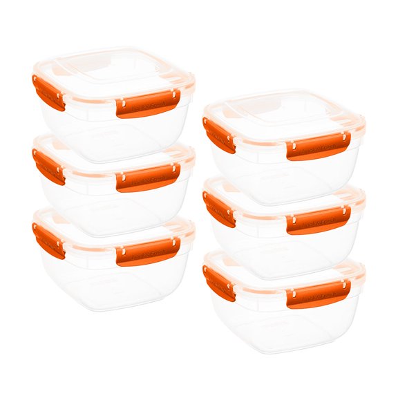 Superio Lock and Fresh Airtight Food Storage Containers with Lids for Kitchen Pantry Organization , BPA Free, Lunch, and Meal Prep Plastic Containers, 80 oz. Square Sealed Container, Orange, 6 pack