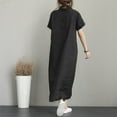 thumbnail image 5 of Baggy Button Down Shirt Dresses for Women Plus Size Loose Short Sleeve Long Maxi Dresses Casual Ladies Dress Black, XL, 5 of 5