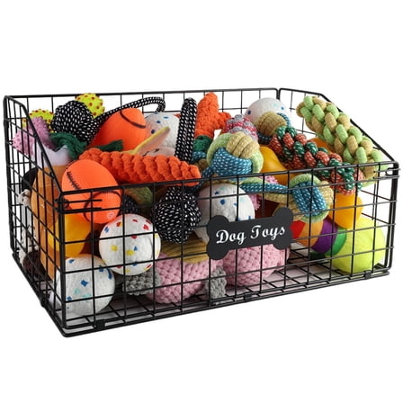 Brabtod Foldable Metal Dog Toy Storage Basket, Large Durable Chew-Proof Pet Organizer Bin for Dog Toys, Treats, Leashes & Supplies
