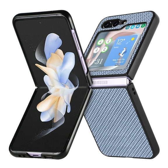 for Samsung Galaxy Z Flip 6 Case, Carbon Fiber Leather Slim Protective Cover, Full Protection Strong Impact Resistance Smartphone Protection for Samsung Galaxy Z Flip 6 5G, Blue