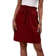 thumbnail image 2 of Women's Tie Waist Casual Skirt with Pockets, Ruffle Elastic Waist Solid A-Line Midi Skirt, Summer Casual Work Daily Skirt for Women 08-Wine L, 2 of 5