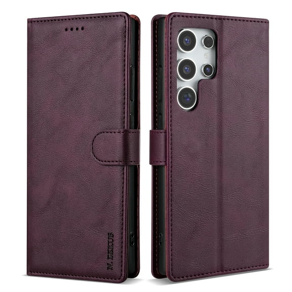 Allytechgroup Compatible with Samsung Galaxy S24 Ultra Wallet Case, PU Leather Flip Case with Card Holders RFID Blocking Shockproof Protective Phone Cover for Women Men, Winered