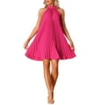 thumbnail image 2 of INSPIRE CHIC Women's Dress Halter Neck Sleeveless Pleated Spring Summer Casual Sundress S Hot Pink, 2 of 6