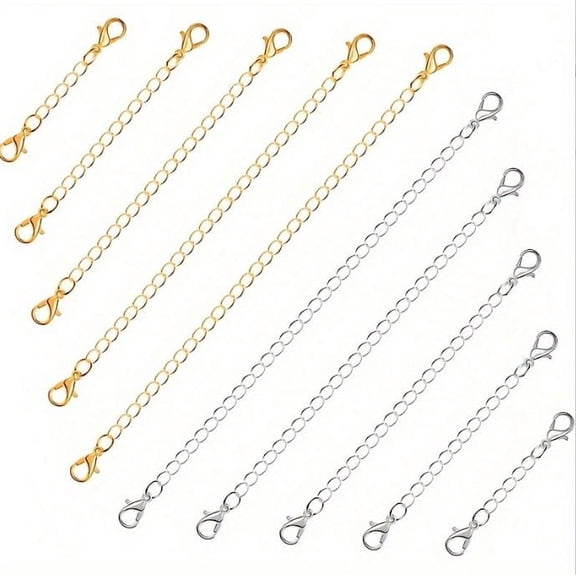 10 Pcs Necklace Extender Gold and Silver Plated Bracelet Extender Extender Chain Set 4 Different Length: 6 inch 4 inch 3 inch 2 inch (5 Silver, 5 Gold)