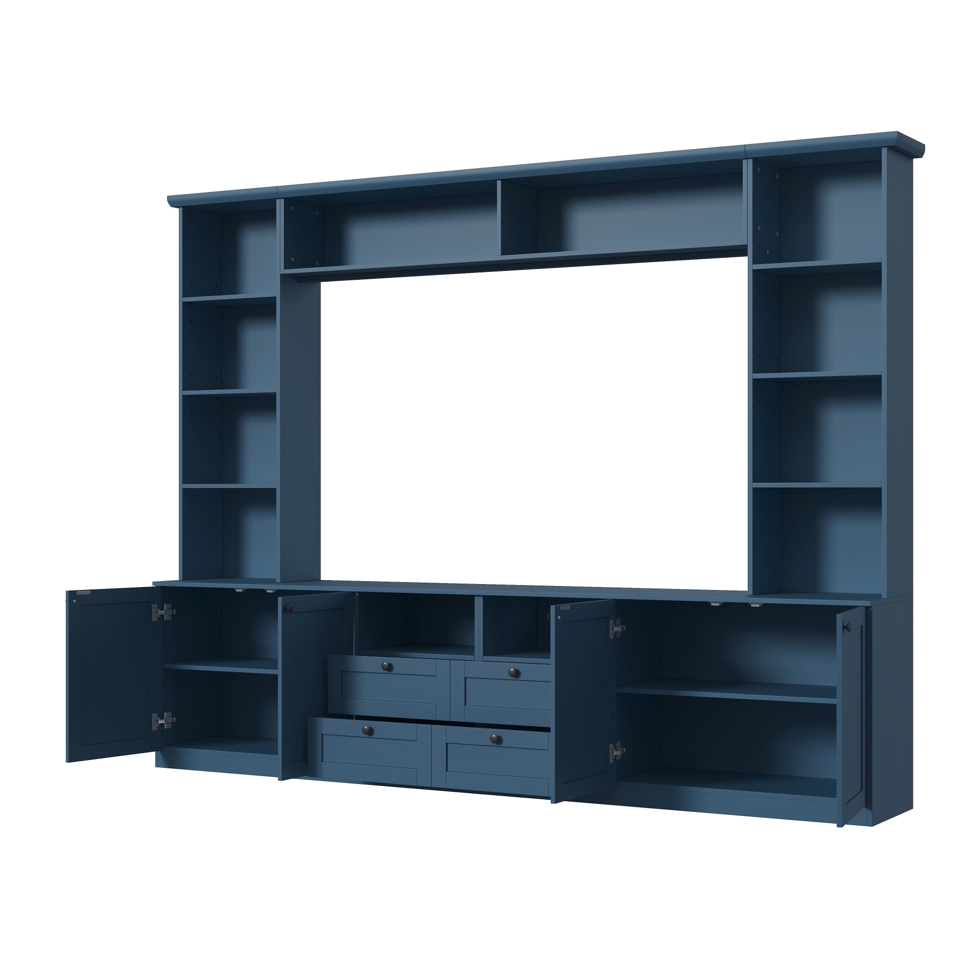 Farmhouse Entertainment Center Wall Unit with Bridge, 4 Drawers, Adjustable Shelves, Modern TV Stand for TVs Up to 70", Modern Media Console Cabinet with Storage for Living Room