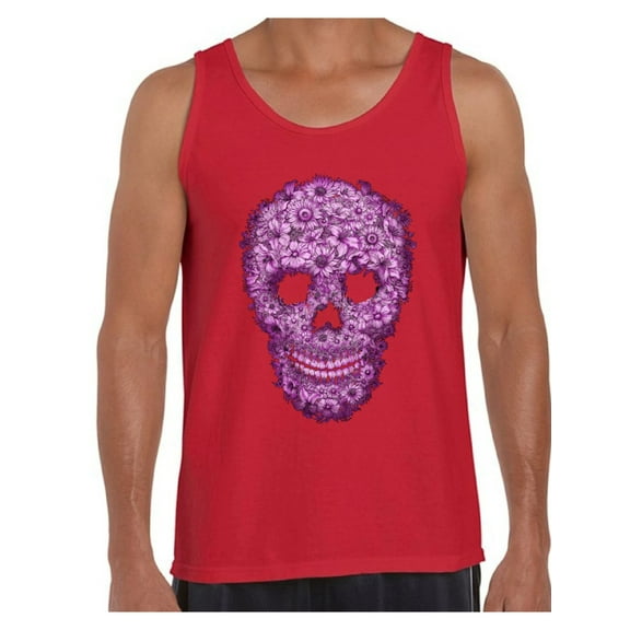 Awkward Styles Flower Skull Tank Top for Men Floral Sugar Skull Tank Sugar Skull Muscle Shirt for Men Dia de los Muertos Outfit Day of the Dead Tank Halloween Gifts for Him Skull Flowers Muscle Tank