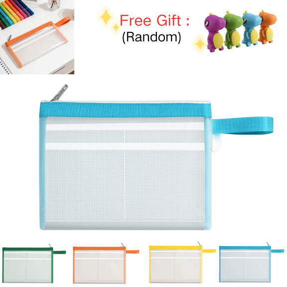 chaungfeng A5 Mesh Zipper Pouch, Blue Reusable Document File Bag Portable Waterproof File Organizer, Multipurpose Paper Storage Bag Stationery Pouch Pencil Case Pen Bag for Office Home