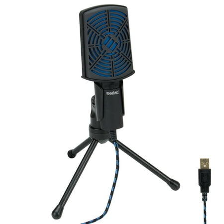 ENHANCE USB Condenser Gaming Microphone - Computer Desktop Mic for Streaming & Recording with Adjustable Stand Design and Mute Switch - For Skype, Conference Calls, Twitch, Youtube, and Discord - (Best Mic Stand For Streaming)