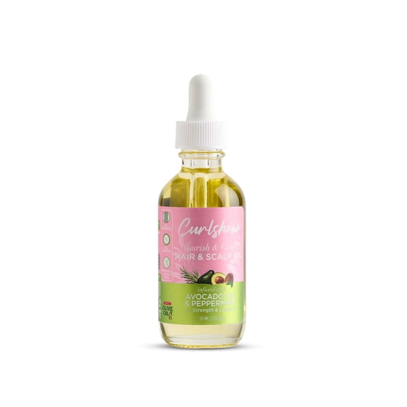 Aceite de Oliva Curlshow Nourish & Grow* Aceite para cabello y cuero cabelludo infundido con aceite de aguacate y menta para fuerza y ??longitud* (2.0 oz)