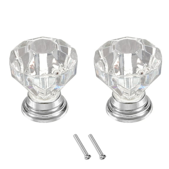 Uxcell 2 Pcs Crystal Drawer Knobs 25 mm Dresser Pulls Knobs for Cupboard, Clear/Silver