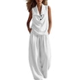 thumbnail image 2 of YYV Two Piece Sets for Women Summer Casual Two Piece Set Lapel Top and Wide Leg Pants Lounge Outfit White XXL, 2 of 6