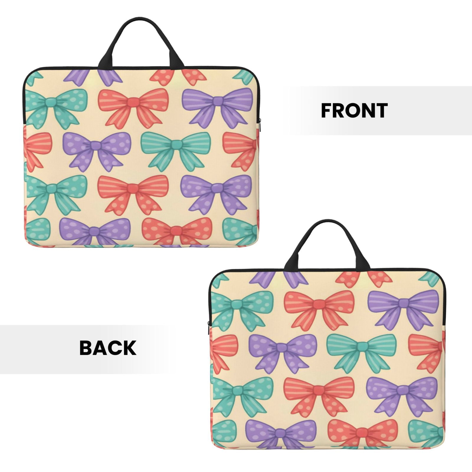 Laptop Sleeve Bag For Women Men 14inch Waterproof Durable Protective Computer Carrying Cover Handle Laptop Case Bag Whimsical Polka Dot And Striped Ribbon Bow Pattern
