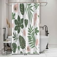 thumbnail image 4 of 36x72 Inch Tropical Leaves Shower Curtain Pink Leaf Green Palm Banana Plant Nature Botanical Shower Curtains Waterproof Polyester Bathroom Home Decor Set with Hooks, 4 of 6
