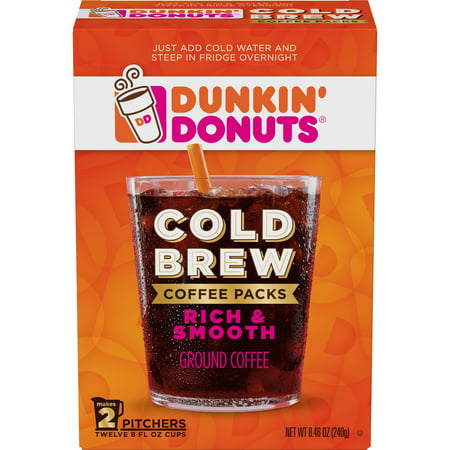 Dunkin' Donuts Cold Brew Coffee Packs, Smooth & Rich Ground Coffee, (Best Water For Brewing Coffee)