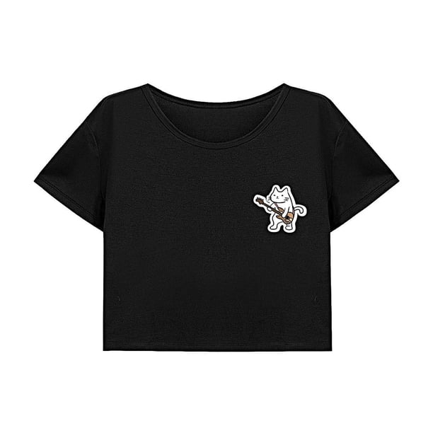 Top corto de verano para mujer, ropa de calle suave y sencilla, camisa con cuello redondo para caminar M