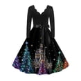 thumbnail image 5 of Women's Casual Fashion Long Sleeve Christmas Graphic Printed Vintage Dress with V Neck for Retro Style and Holiday Parties, Ideal for Women's Casual Wear,Dark Purple,2XL, 5 of 6