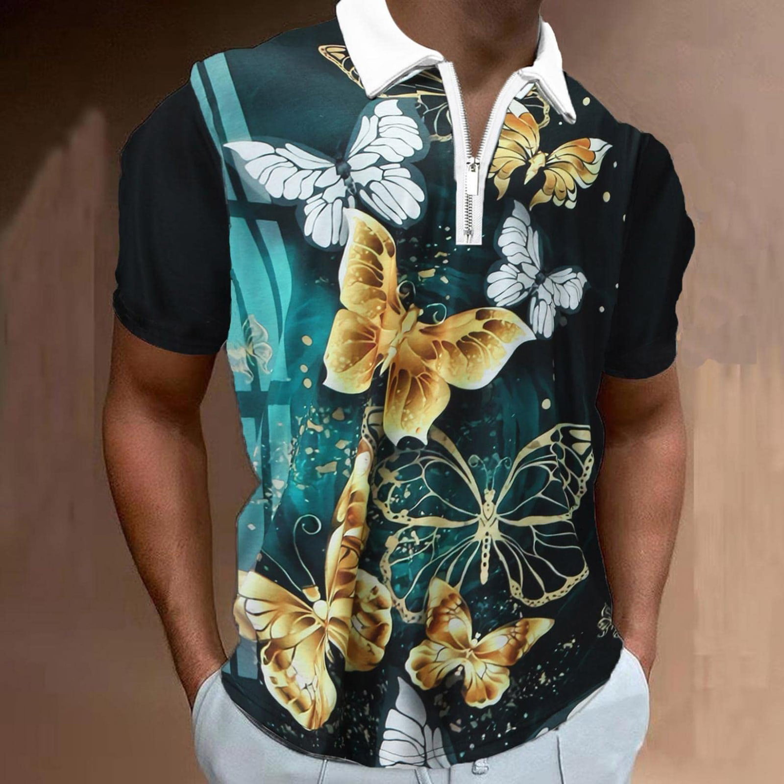 Tops Floral Mens Short Sleeve Casual Slim Fit Fashion New Pullover Jumper