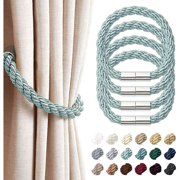 4 Pack Strong Magnetic Curtain Tiebacks Modern Simple Style Drape Tie Backs Convenient Decorative Weave Rope Curtain Holdback for Thin or Thick Home & Office Window Drapery (Blue-grey)