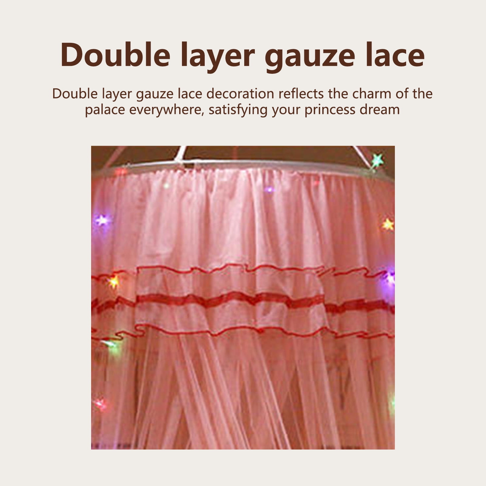 Mosquito Net Bed Canopy with Lights for Girls,Princess Canopy Bed Curtain Fine Sheer Mesh Dome Bed Canopies,Kids & Adults Lace Tent for Twin Full Queen King Bed Decor