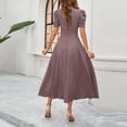 thumbnail image 3 of Robe Maxi à Manches Courtes pour Femmes - Robe d'Invité de Mariage à Manches Bouffantes Col en V, Taille Haute Robe de Soirée Formelle, S-TG, 3 of 6