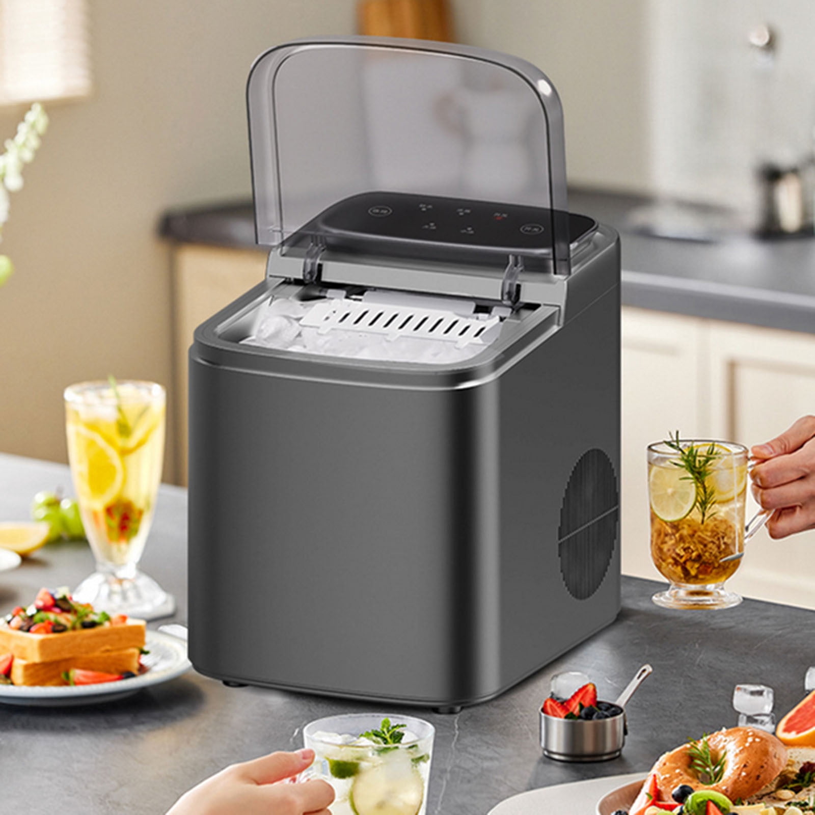 LANBB Countertop Ice Maker, Self-Cleaning Portable Ice Make Machine with Handle and Ice Scoop, Ice Cubes, 9Pcs/6Min 26Lbs/24H for Home/Office/Bar/Party (Black)