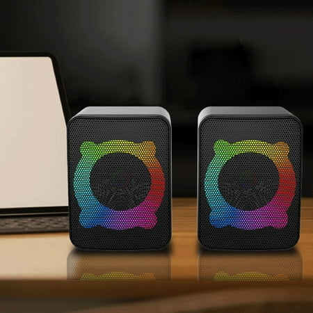 Uutvery Light Emitting Computer Speakers USB Powered RGB LED Desktop Speakers Hifi Stereo Sound for Laptop Mobile Phone Wired 3.5mm Plug