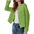 thumbnail image 4 of Long Sleeve Women's Tweed Jackets Business Button Down Casual Cropped Blazer with Pockets, 4 of 6