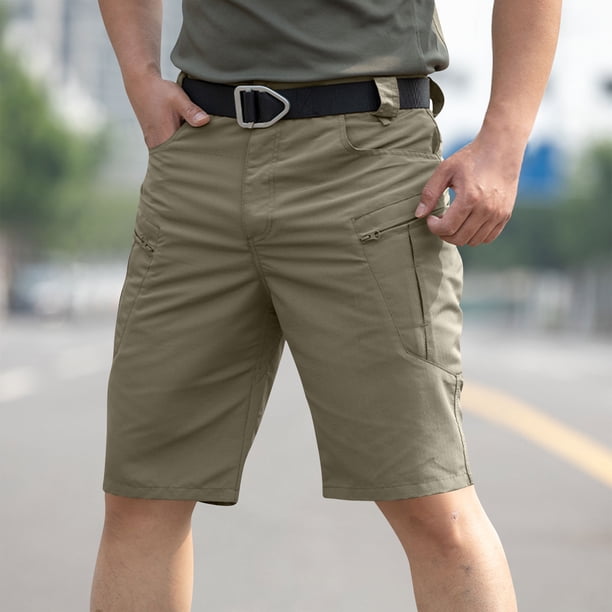 pstuiky Pantalones cortos para hombre, Pantalones de trabajo holgados, elásticos, impermeables y con múltiples bolsillos para hombre Pantalones cortos de golf