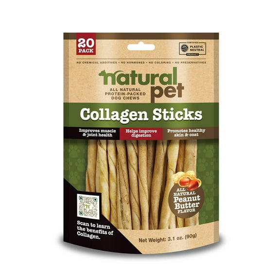 Natural Pet Peanut Butter Collagen Twist Sticks For Dogs