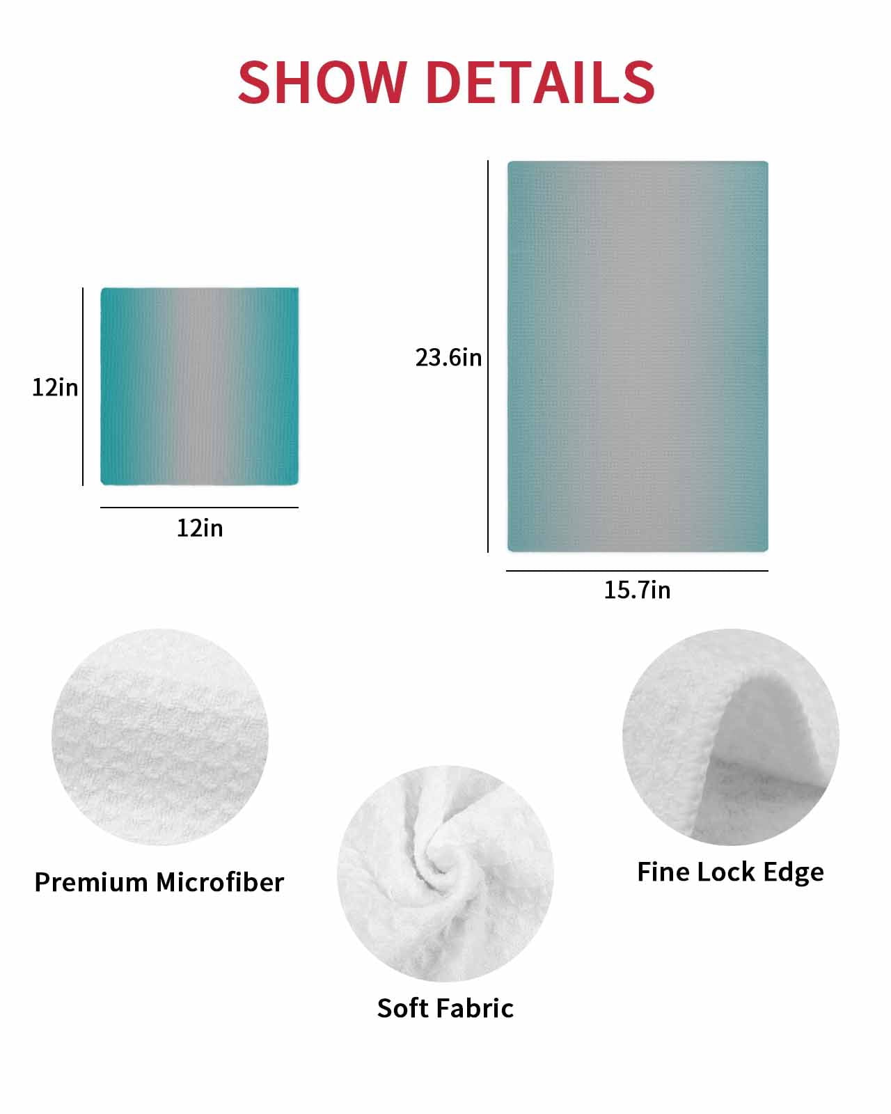 Teal Grey Ombre Kitchen Dish Towels for Drying Dishes Set of 4, Gradient Contemporary Abstract Art Waffle Weave Microfiber Hand Tea Bathroom Towels Quick Dry & Absorbent Towel 12x12