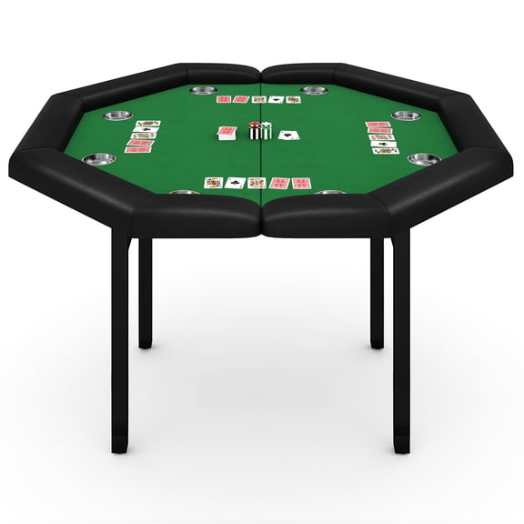 48 Inch Folding Poker Table for 8 Players, Octagon Casino Game Table with Padded Rails, Stainless Steel Cup Holders & Collapsible Metal Legs for Texas Hold’em
