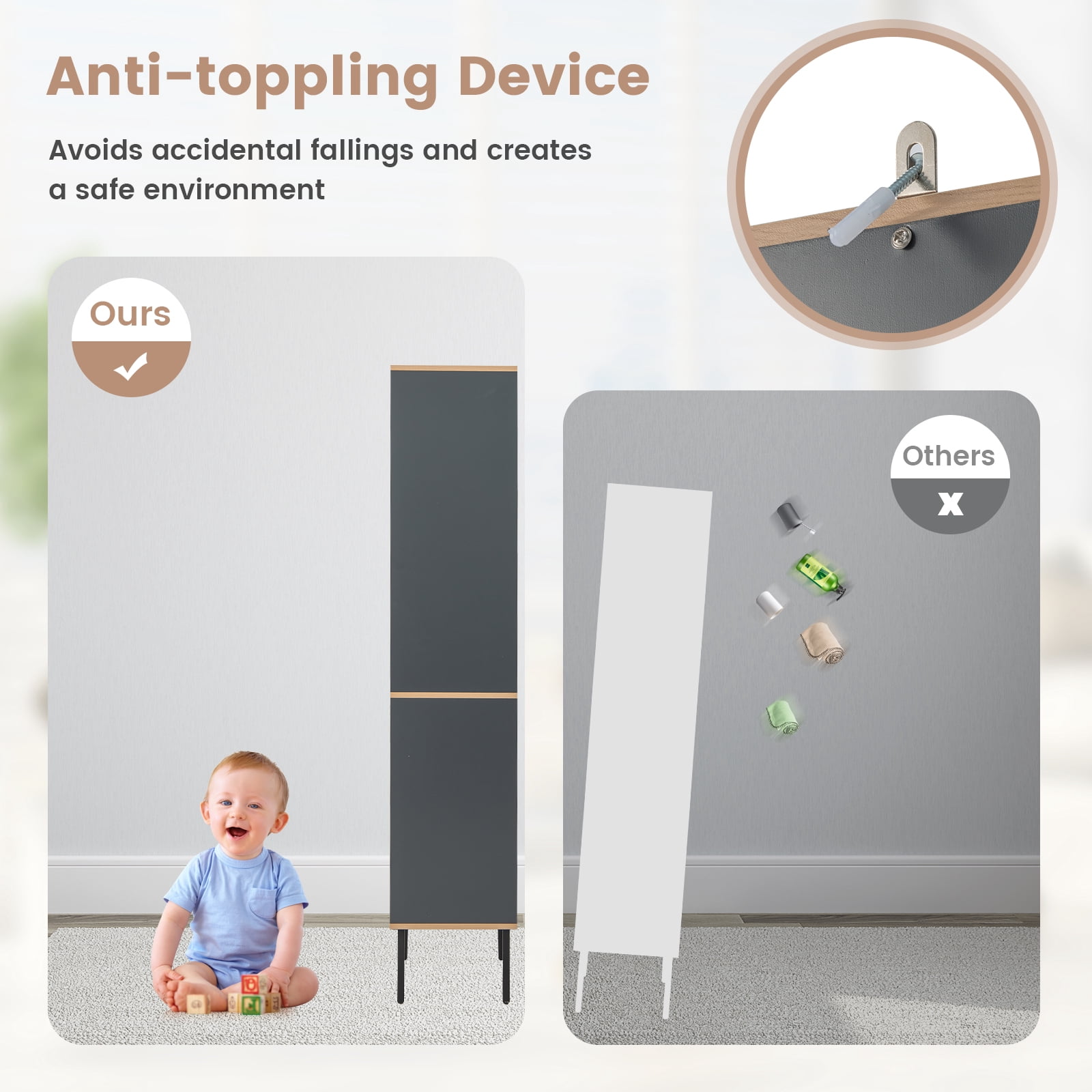 Topbuy Tall Slim Bathroom Cabinet Freestanding Storage Cabinet w/ Cabinet with Doors Open Compartment & Drawer