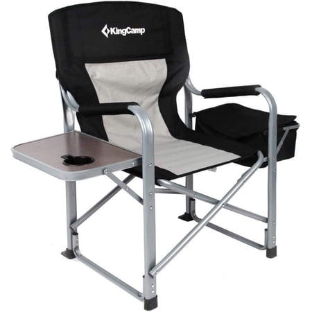 KingCamp Heavy Duty Director Chair Folding Oversize Camping Chairs with Larege Cooler Bag & Side Table for Adults, Support 330+LBS Black