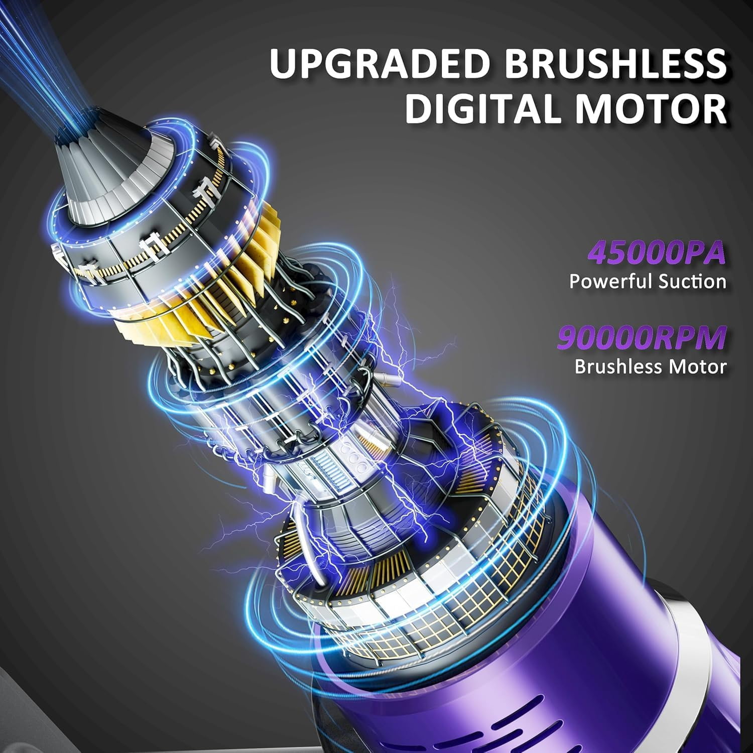 Cordless Vacuum Cleaner, Vacuum Cleaners for Home 560W 45Kpa Powerful Suction with LED Touch Display, Rechargeable Stick Vacuum, Self-Standing Vacuum, Handheld Vacuum for Carpet, Hard Floors, Pet Hai
