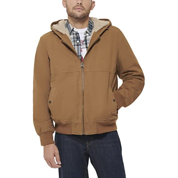 LEVI'S MEN'S WORKWEAR COTTON CANVAS HOODED BOMBER BROWN REGULAR & TALL - XL