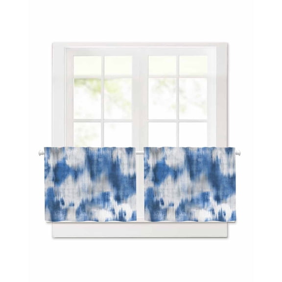 Gradient Blue Short Blackout Curtains 24 Inch Long Modern Abstract Blue Grey Ombre Mottled Stripes, 2 Panels Thermal Insulated Darkening Rod Pocket Drapes for Bedroom, 42"W x 24"L