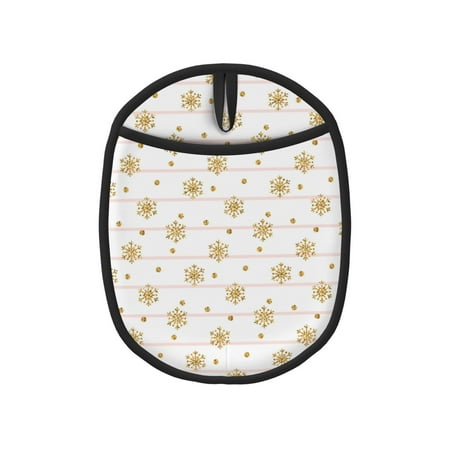 

Lukts Gold Snowflake Stripes Print Silicone Pot Mat Mitten With Hanging Loop Heat Resistant Oven Mitts Non-Slip Bbq Baking Smoking Potholders