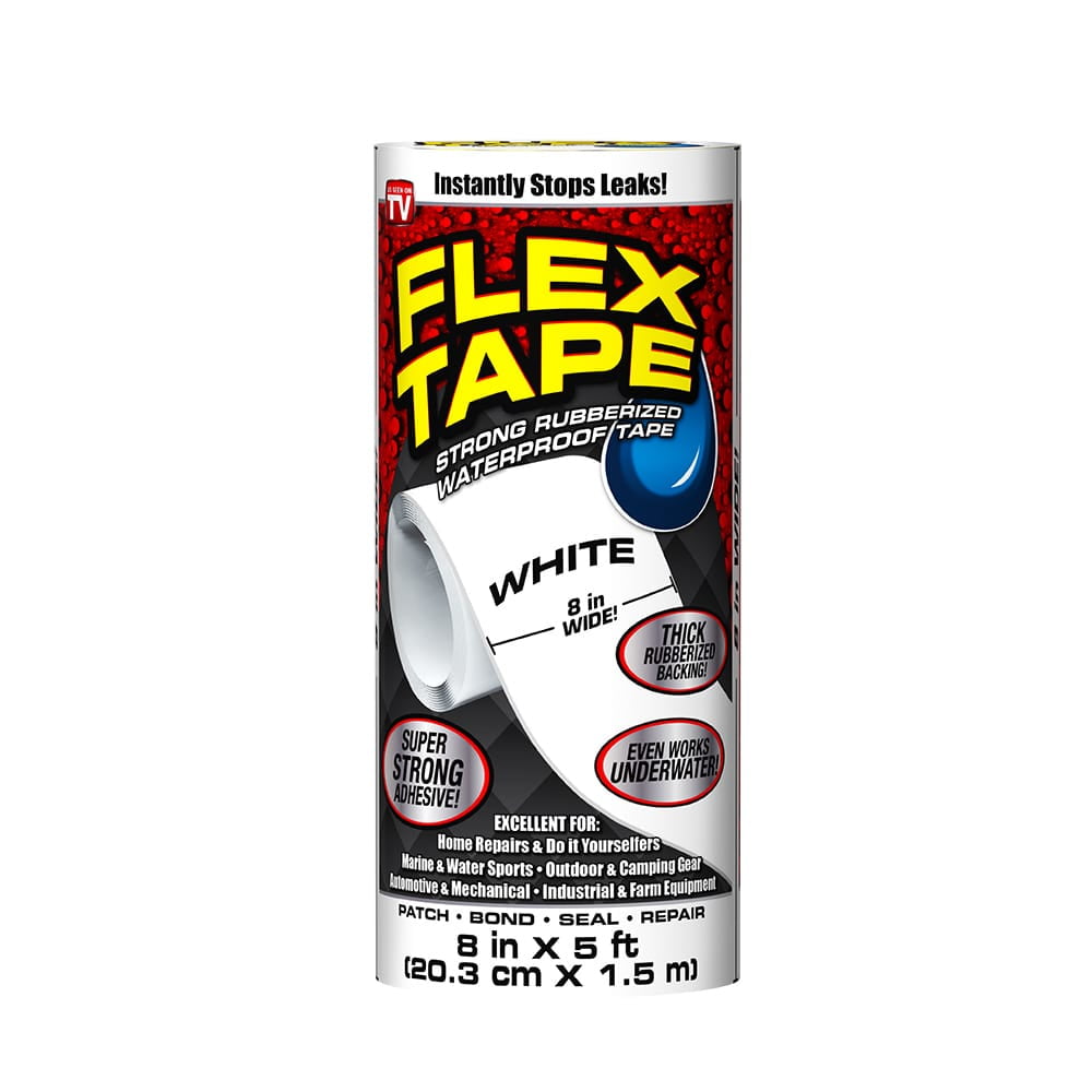 Flex Tape Strong Rubberized Waterproof Tape, 8 inches x 5 feet, White