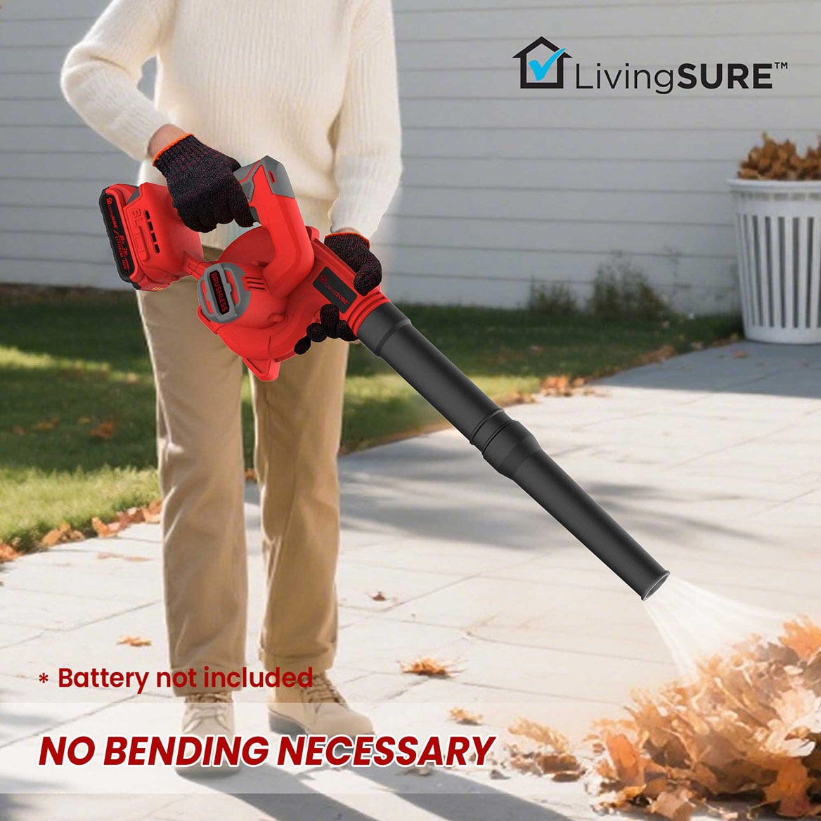 Cordless Compact Leaf Blower Vacuum by LivingSURETM Lightweight Electric Handheld Blower for Lawn and Leaf Care, Patio Cleaning, Dust Cleaner - Battery Not Included