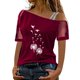 thumbnail image 1 of Gibobby Camiseta de manga corta para mujer Mujeres Impreso Hombro Tops Sexy Glitter Camisa manga corta Blusa Tops(Vino,M), 1 of 4