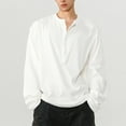 thumbnail image 2 of Fashion YLSDY Men's Henley Shirt Fall Long Sleeve T-Shirt Button Crew Neck Loose Solid Color Tshirt Summer Base Layer Shirts White L, 2 of 8