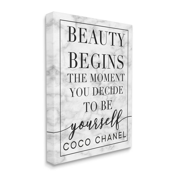 The Stupell Home Decor Beauty Begins Once You Decide To Be Yourself White Marble Typography Canvas Wall Art